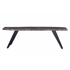 English Elm 60 60 Inch Wexford Wood Dining Bench with Live Edge Ironwood Top, Matte Black Legs, Water-Resistant Finish, Rustic Modern Statement Piece B011S01005
