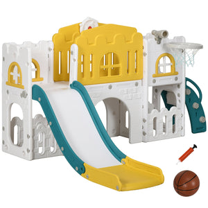 English Elm Qaba 8 in 1 Toddler Indoor Playset with Slide Climber Tunnel Basketball Hoop W2225P217350