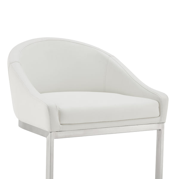English Elm Ambrie 30" Bar Stool Brushed Stainless Steel with White Faux Leather, Cantilever Base, 250lb Capacity B2736P354388