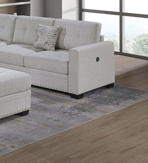 English Elm Casual Tufted Sectional Sofa Set with USB One-Arm Loveseat, Nailhead Trim, Pillows & Ottoman - Sleek Comfort and Versatile Configuration Beige,Neutral 59 L x 40 W x 27 H B011S01784