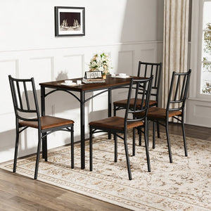 English Elm Dining Set for Four with Steel Frame Chairs and Particleboard Top Industrial Kitchen Walnut W1162P430310