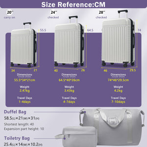 English Elm Luggage Set 5 Piece Abs Hardside Expandable Spinner Wheels Tsa Lock Travel Bags Grey+White N732P326115D