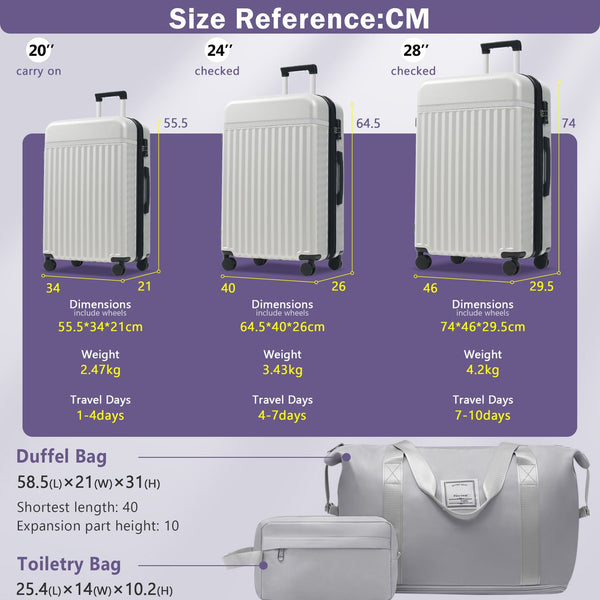 English Elm Luggage Set 5 Piece Abs Hardside Expandable Spinner Wheels Tsa Lock Travel Bags Grey+White N732P326115D