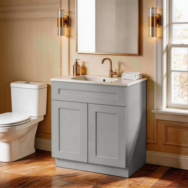 English Elm 24" Gray Shaker Solid Wood Base Cabinet Soft Close Drawer Adjustable Kitchen Bath W5662P465949