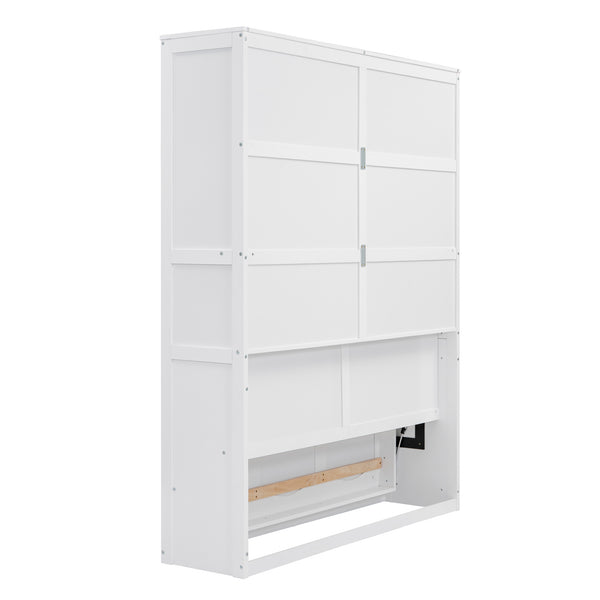 English Elm Queen Murphy Wall Bed with Integrated Shelving Foldable Mdf Cabinet for Guest Rooms White LP000693AAK-3