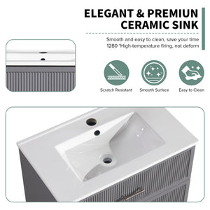 English Elm 30 Inch Bathroom Vanity With Ceramic Sink Combo - Modern Gray Freestanding Storage Cabinet Set W1550S00046
