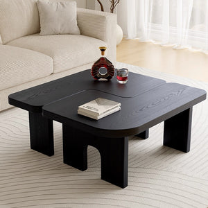English Elm Modern Black Extendable Nesting Coffee Table Set 70.86" — Splicing Design, Space-Saving Durable MDF Surface W2295P365033
