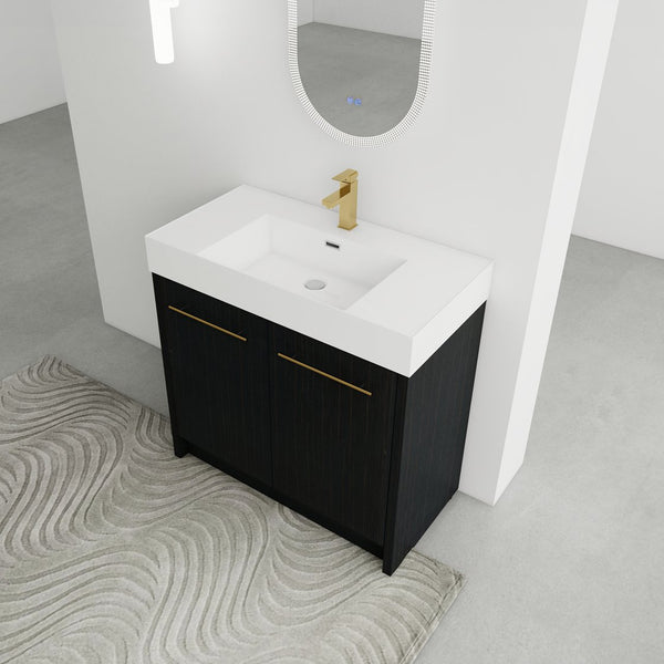 English Elm 36 Inch Freestanding Bathroom Vanity With Resin Sink & Soft-Close Doors – Modern, Durable Design W999S00179