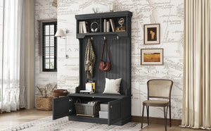 English Elm Hall Tree Entryway Organizer with Shoe Bench and 4-in-1 Coat Rack Hooks, Elegant Storage for Hallways Black W1580P327003