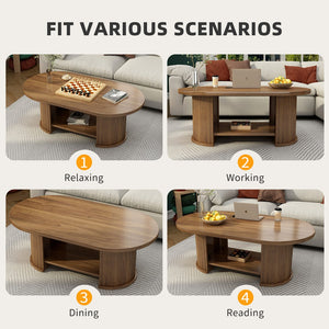 English Elm Oval Fluted Two Tier Coffee Table Walnut Farmhouse Mid Century Living Room Accent W2641P422954