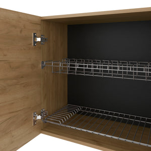 English Elm Lyman Wall Cabinet Kitchen Melamine 4-Door Natural Oak with Dish Organizer, Fixed Shelves, 47.2" W B128P287529