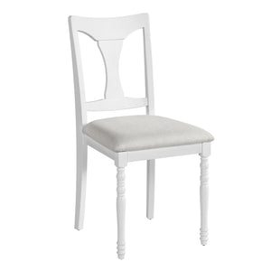 English Elm 7-Piece Extendable Dining Set with Removable Leaf and 6 Upholstered Chairs, Solid Rubberwood Legs, Seats 6 Natural+White N752S000030K