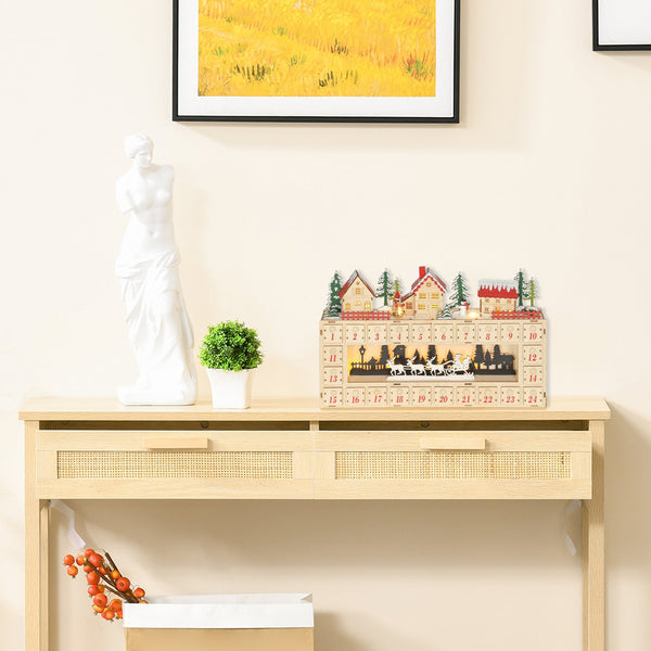 English Elm Christmas Village Advent Calendar 24 Drawer Wood Effect Display with Warm Led Glow T3971P381251