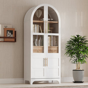English Elm K&k Arched Farmhouse Pantry Cabinet Glass Doors Hidden Drawer Two Tone Kitchen Storage White N707S288969W