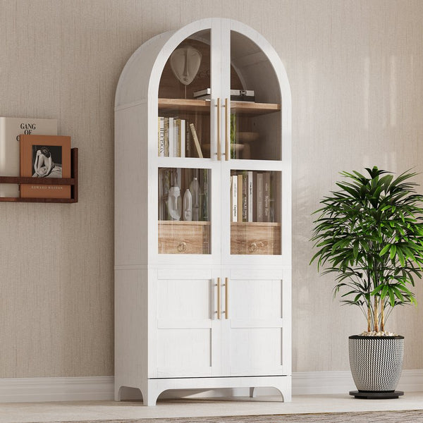 English Elm K&k Arched Farmhouse Pantry Cabinet Glass Doors Hidden Drawer Two Tone Kitchen Storage White N707S288969W