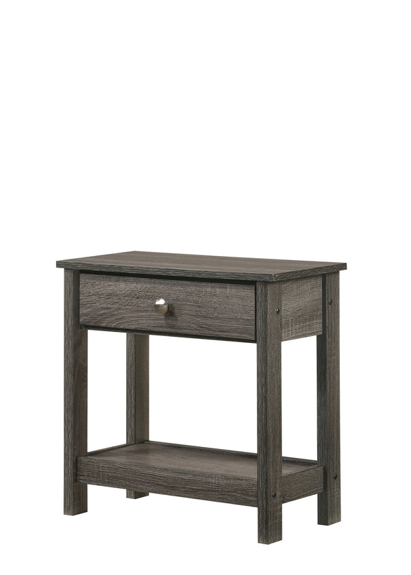 English Elm 1pc Rustic Nightstand with Single Drawer and Open Bottom Shelf - Sturdy Wooden Bedside Table, Stylish Storage Gray 24 L x 15 W x 12 H B011P255198