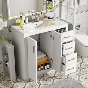 English Elm 36'' Bathroom Vanity with Ceramic Sink Combo Solid Wood Frame Soft-Closing Drawers Ample Storage Elegance White N710P243327K