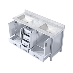 English Elm White Double Bath Vanity With Carrara Marble Top - 60" W X 22" D, Elegant Storage & Soft-Close Drawers B2731P258870-GIGA