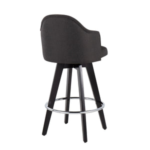 English Elm Ahoy Contemporary 26" Counter Stool Set Of 2 - Charcoal Fabric, Chrome Footrest, Black Wood Legs B202S00159