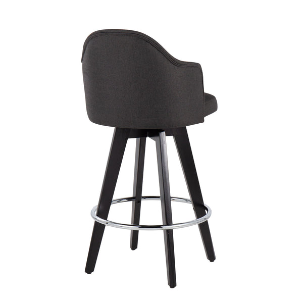 English Elm Ahoy Contemporary 26" Counter Stool Set Of 2 - Charcoal Fabric, Chrome Footrest, Black Wood Legs B202S00159