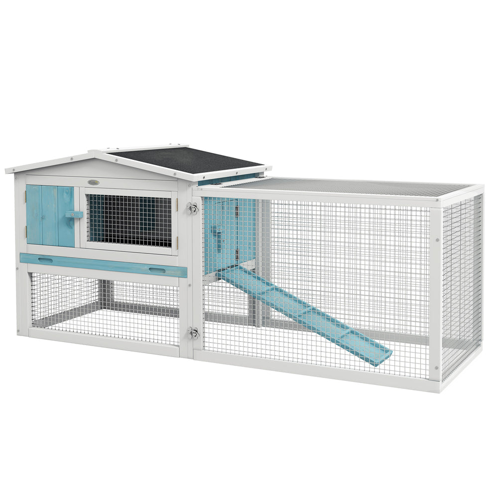 English Elm Pawhut Two-tier Fir Wood Rabbit Hutch Outdoor Run with Asphalt Roof and Feeding Trough W2225P173741