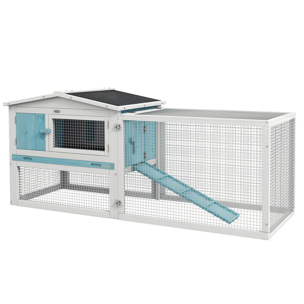 English Elm Pawhut Two-tier Fir Wood Rabbit Hutch Outdoor Run with Asphalt Roof and Feeding Trough W2225P173741