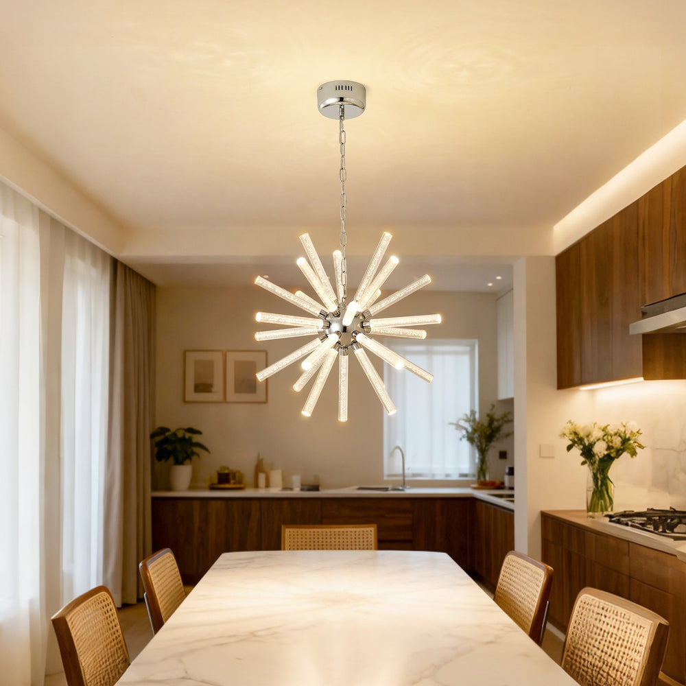 English Elm 24-light Bubble Glass Pillar Chandelier Silver Sculptural Pendant for Dining Entryway W5008P391472