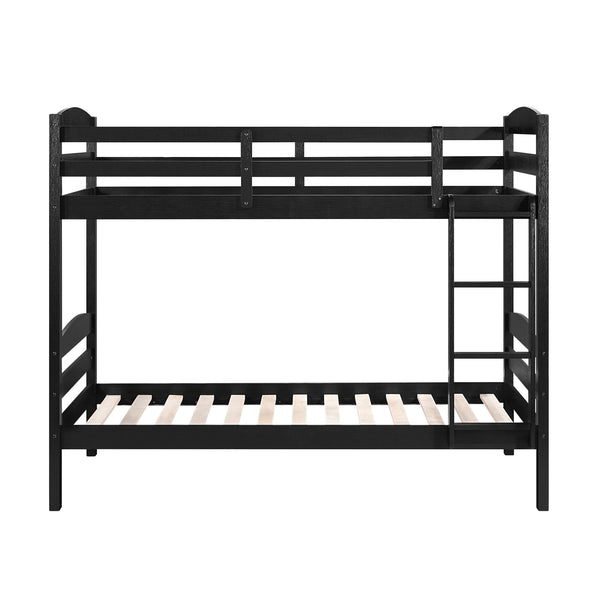 English Elm Twin Twin-over-Twin Bunk Bed with Guard Rails and Ladder, Wood-Engineered Frame, Space-Saving Dorm Style Black 84 L x 20 W x 9.5 H B011P362597