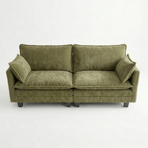 English Elm Modern Chenille Three Seat Sofa with Ottoman Usb Charging Ports and Storage Pockets Green W2519S00005