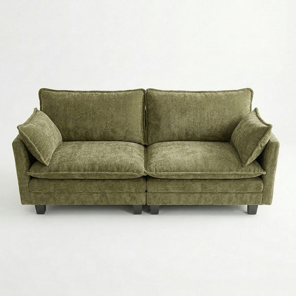 English Elm Modern Chenille Three Seat Sofa with Ottoman Usb Charging Ports and Storage Pockets Green W2519S00005