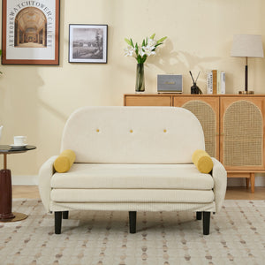 English Elm Ivory Corduroy Loveseat Daybed Recliner with USB Armrest, Metal Frame, Foam Cushions & Pillows W570P333061