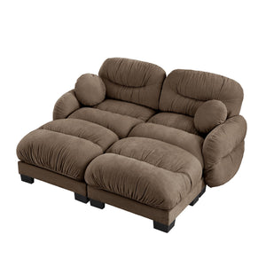 English Elm Teddy Fleece Modular Cloud Sofa with Curved Silhouette Ottomans and Lumbar Pillows Brown W5656S00057