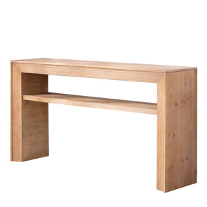 English Elm Rustic Farmhouse Console Table with Open Shelf Natural Wood Grain Entryway Accent W2729P270743