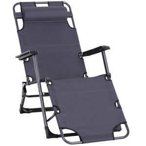 English Elm Outsunny 2-In-1 Folding Chaise Lounge Chair With Pillow & Pocket – Adjustable Outdoor Relaxation Seat W2225P217584-GIGA