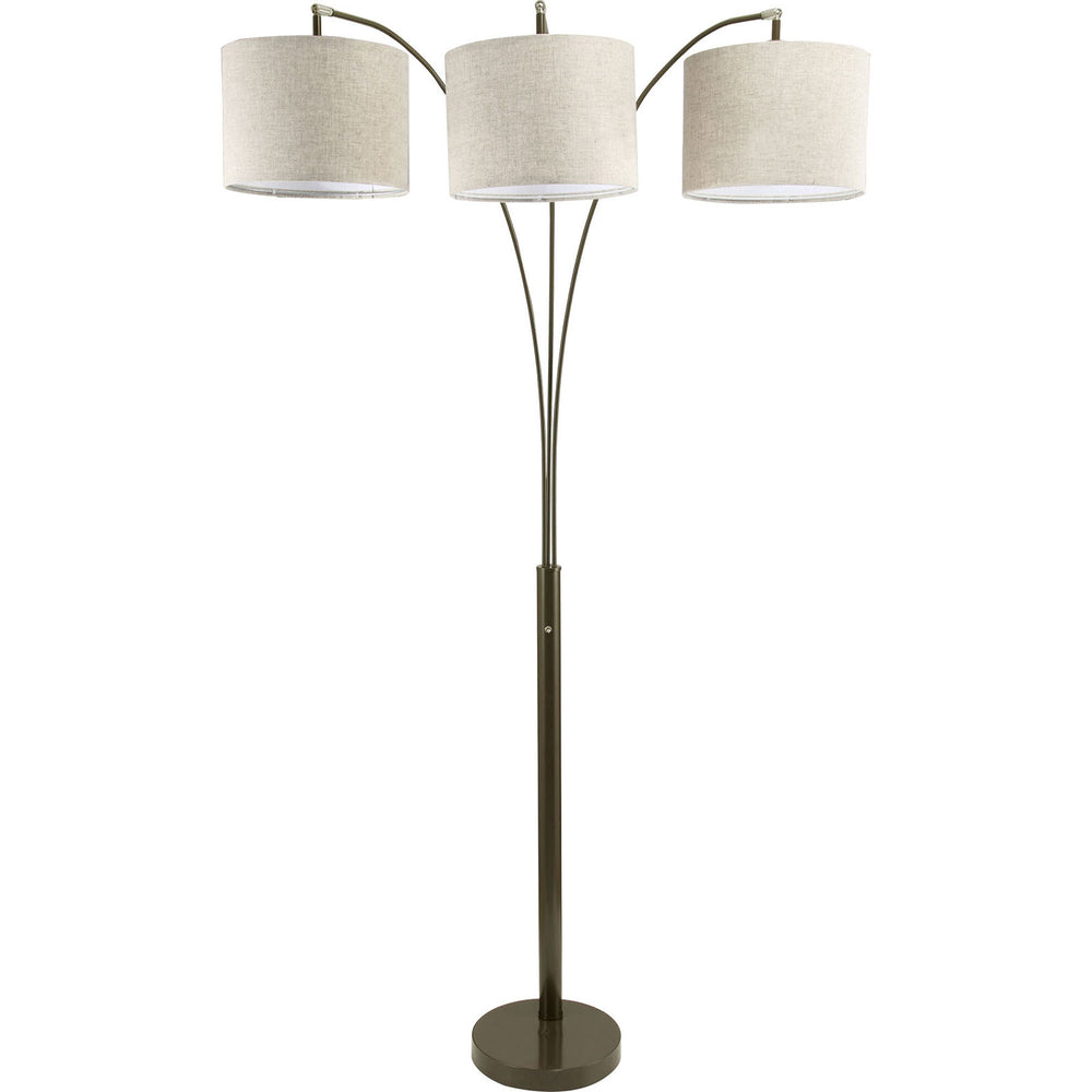 English Elm 1pc Contemporary 3-Light Floor Lamp with Brown Metal Base, Ivory Shades & Dimmer Switch, 80" tall B2741P317224