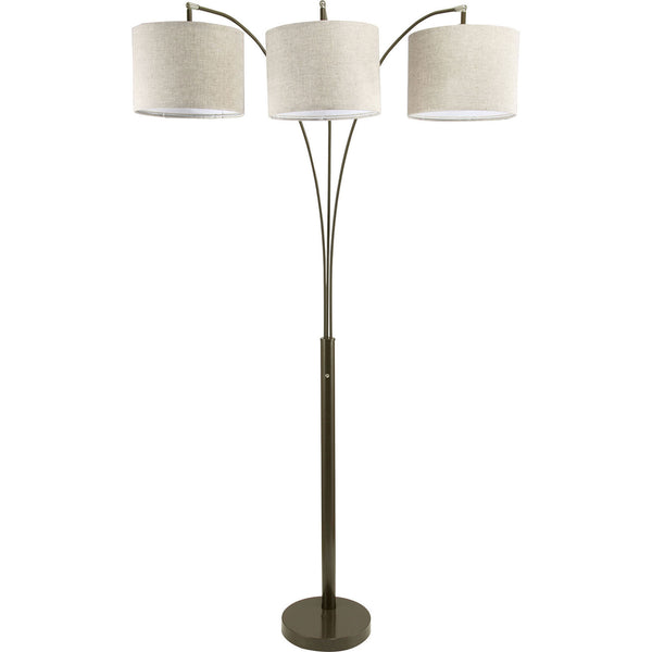 English Elm 1pc Contemporary 3-Light Floor Lamp with Brown Metal Base, Ivory Shades & Dimmer Switch, 80" tall B2741P317224