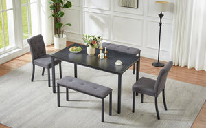 English Elm 5-piece Dining Set with Steel Frame Padded Chairs Benches for Kitchen or Room W1162P468417
