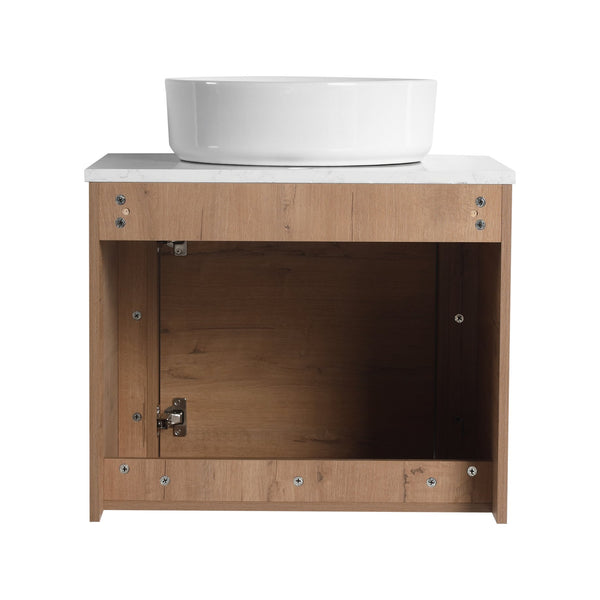 English Elm 60'' Wall-Mounted Bathroom Vanity With Ceramic Art Sink, Soft-Close Door & Stylish Storage Solutions W999S00410