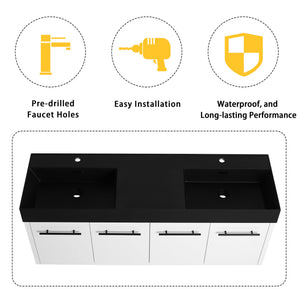 English Elm 60 Inch Wall-Mounted Bathroom Vanity With Double Black Resin Sink & Soft-Close Doors For Style W999S00253