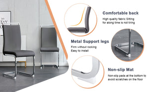 English Elm Table Modern Elegant Dining Set - 71" Marble Pattern Top With 6 Dark Gray Pu Chairs & Silver Legs W1151S02118-GIGA