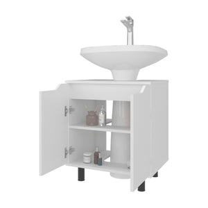 English Elm Under Sink Storage Cabinet with 2 Doors and Shelves — Sleek Oak & Black Wengue Finish for Bathrooms White 27.56 L x 25.59 W x 5.12 H B097P395900