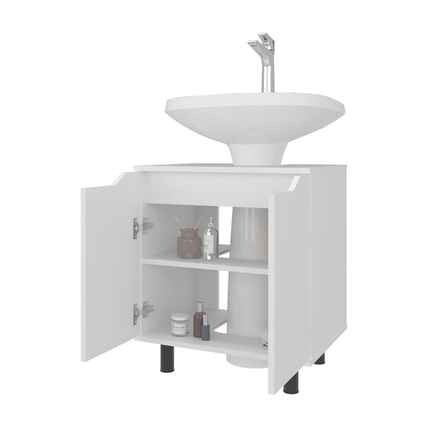 English Elm Under Sink Storage Cabinet with 2 Doors and Shelves — Sleek Oak & Black Wengue Finish for Bathrooms White 27.56 L x 25.59 W x 5.12 H B097P395900