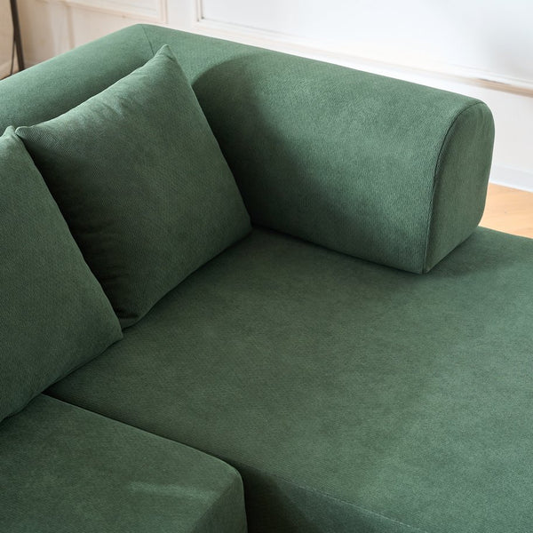 English Elm 106" Modular Sectional Sofa with Deep Seat Velvet Upholstery, Boneless L Shaped Chaise, 5 Pillows, No Assembly Required Green W3163S00044