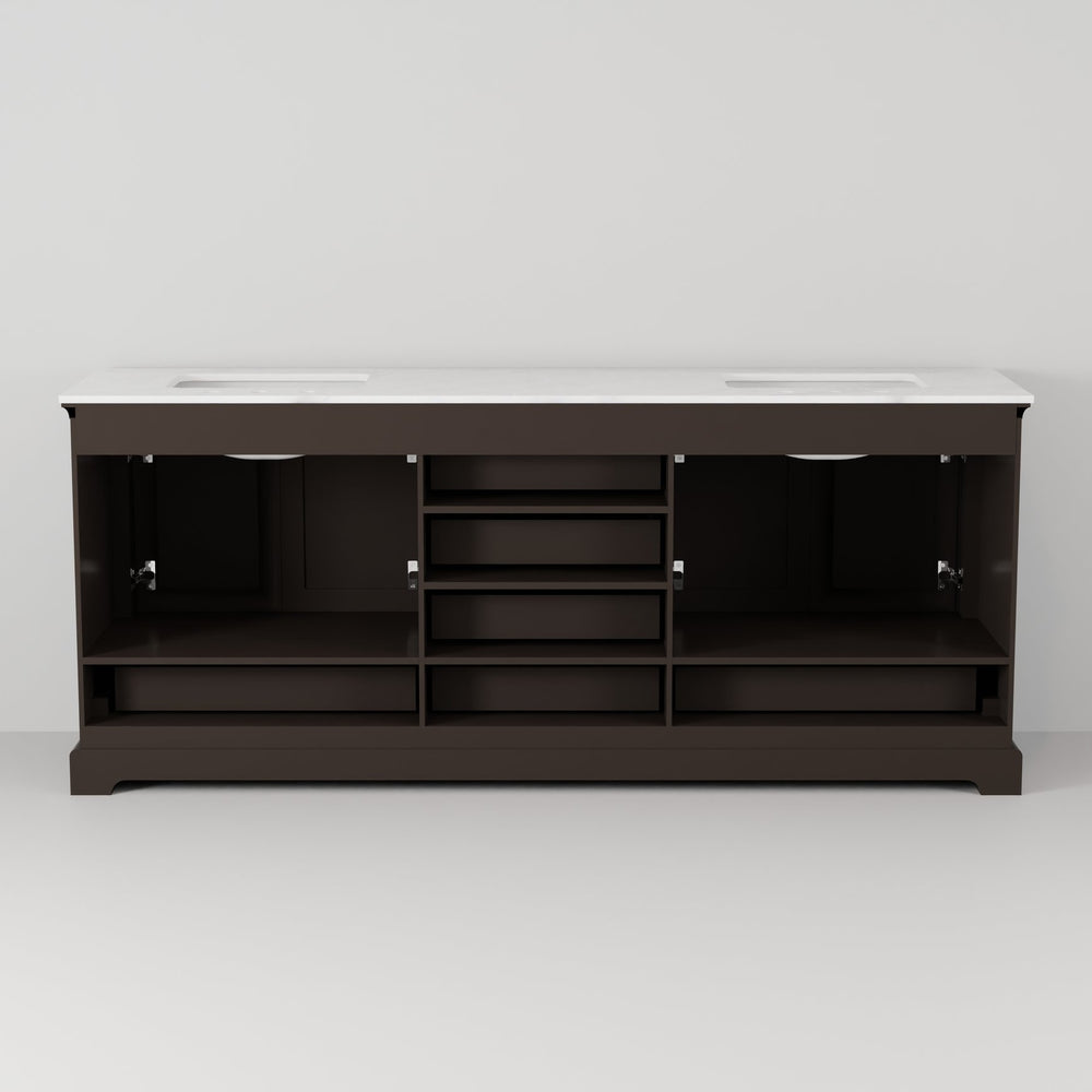 English Elm Espresso 80" Double Bath Vanity with White Quartz Top, Soft-Close Drawers, Chrome Faucet Set B2731P258415