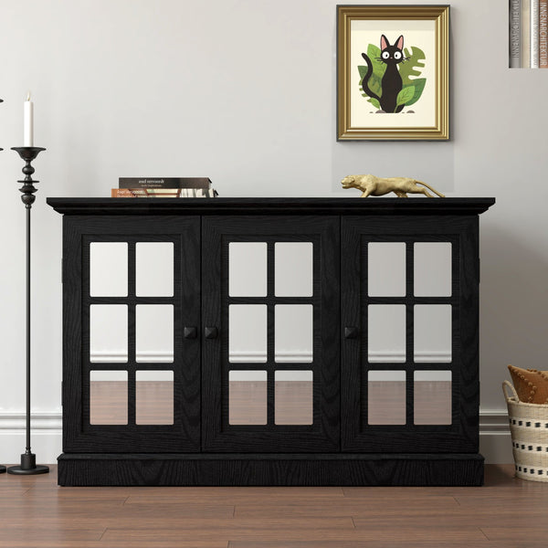 English Elm 45" Mirrored Acrylic Door Sideboard Mdf Buffet Cabinet with Adjustable Shelves Black W2899P372750