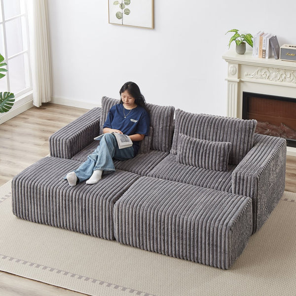 English Elm 87" Oversized Sectional Lounge Chaise – No Assembly, Cloud Plush Loveseat With 2 Footstools, Modern Comfort W834S00332