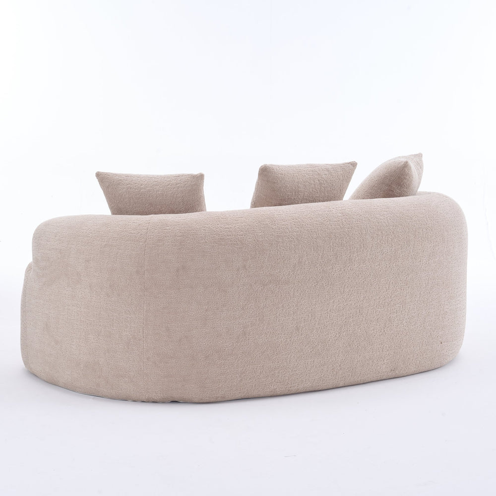 English Elm LY-025S Curved Loveseat Sofa Compact 65" chenille upholstery, 30D foam with spring core, 300lb capacity, 3 pillows, apartment-friendly Apricot Cream W2231P292607