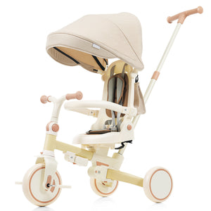 English Elm 7 in 1 Convertible Toddler Trike Aluminum Foldable Push Bike with Canopy for Ages 1 to 6 Yellow N726P248345Y