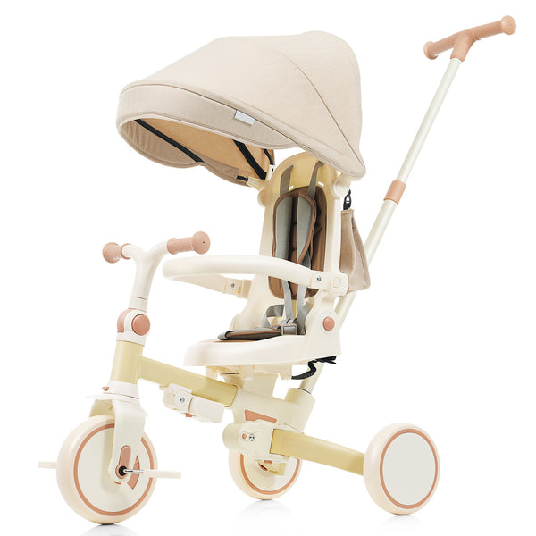 English Elm 7 in 1 Convertible Toddler Trike Aluminum Foldable Push Bike with Canopy for Ages 1 to 6 Yellow N726P248345Y