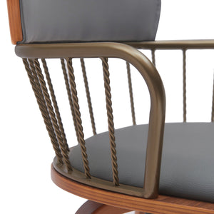 English Elm Willow Swivel Counter Stool Walnut Base Faux Leather Seat Mid-century Kitchen Bar B2736P464838